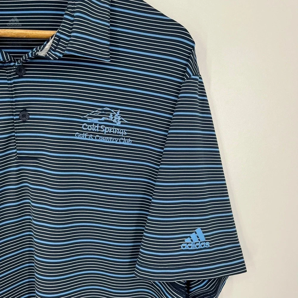 Adidas Mens 2XL Blue Striped Cold Springs Golf Country Club Polo Shirt